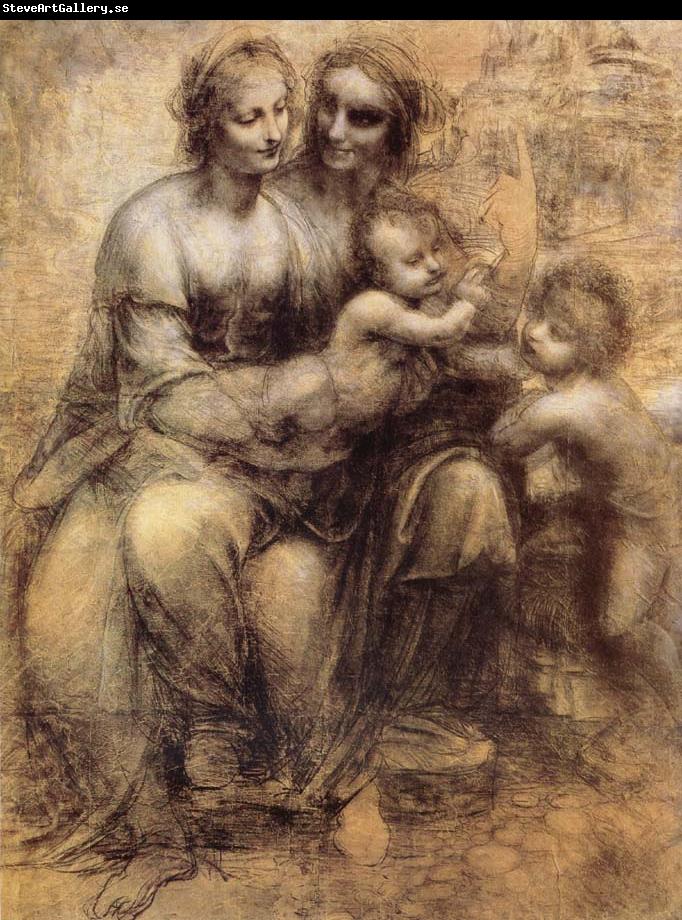 Leonardo  Da Vinci Virgin and Child with St Anne and St John the Baptist